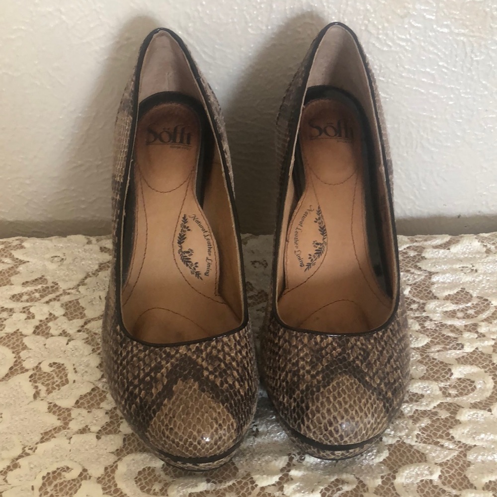 Sofft Brown Snakeskin Peep-Toe Heels